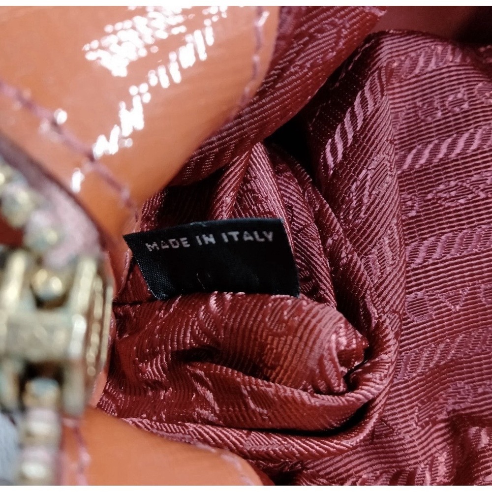 Prada Saffiano Vernice Promenade Patent Leather Orange Hand Bag Purse Top Handle - Picture 7 of 16